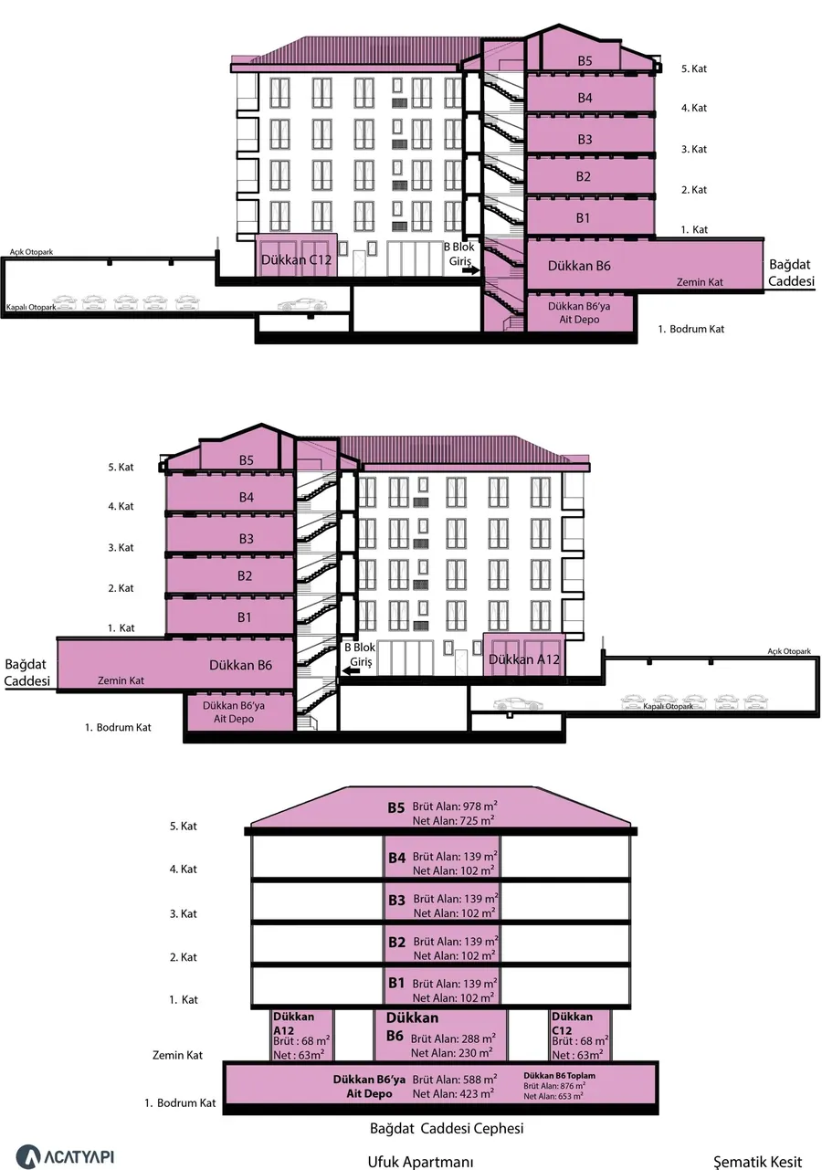 Ufuk Apartmanı şematik kesit